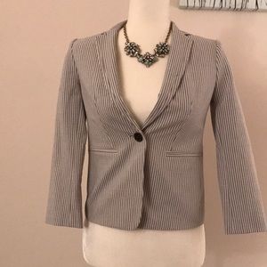 Ann Taylor Seersucker Blue/White One Button Blazer